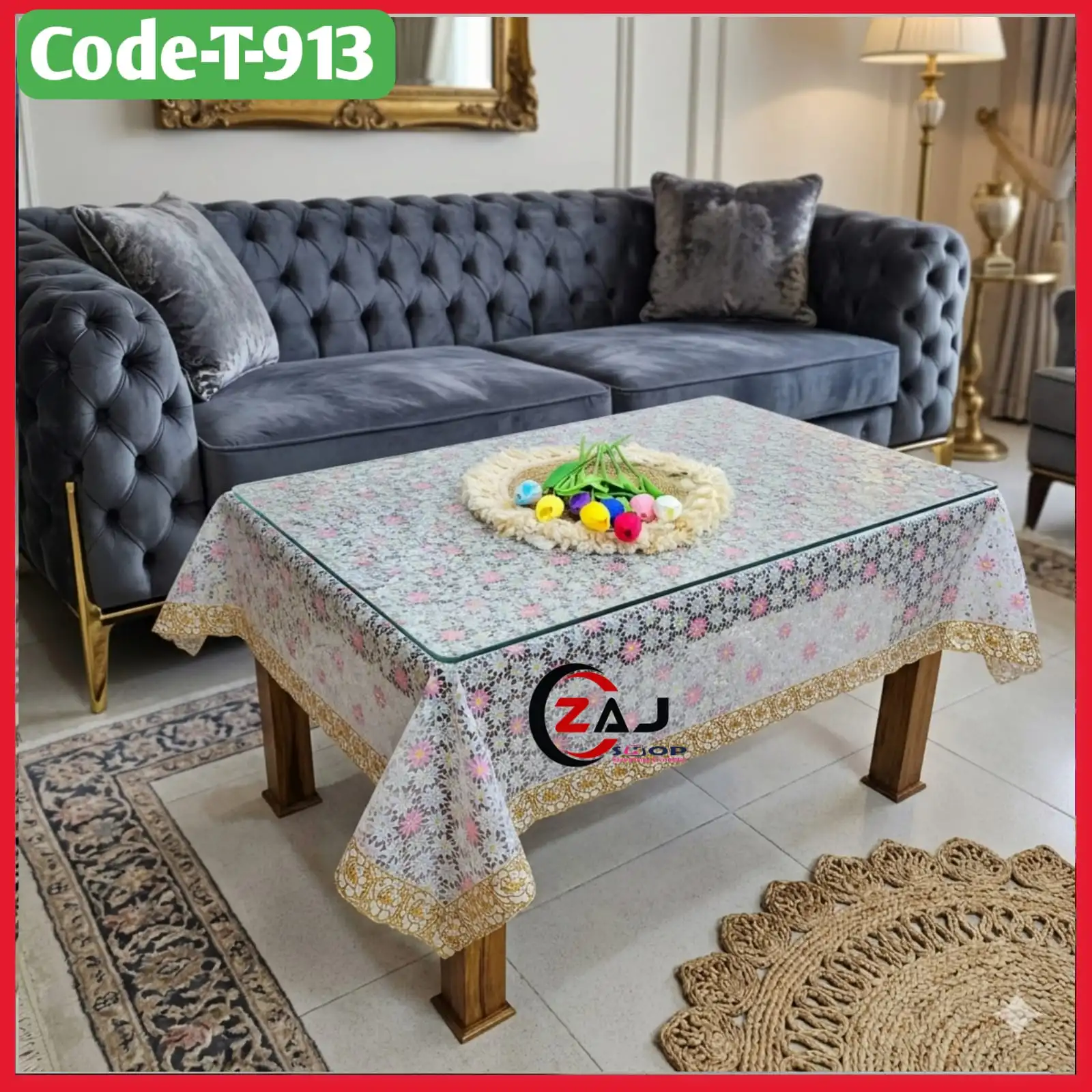 প্রিন্টেড টি-টেবিলের কাভার ম্যাট স্বচ্ছ পরিষ্কার ওয়াটারপ্রুফ কোড - T 913